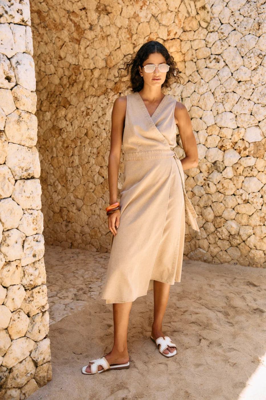Eb & Ive Dusk Denim Wrap Dress Dune