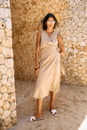 Eb & Ive Dusk Denim Wrap Dress Dune