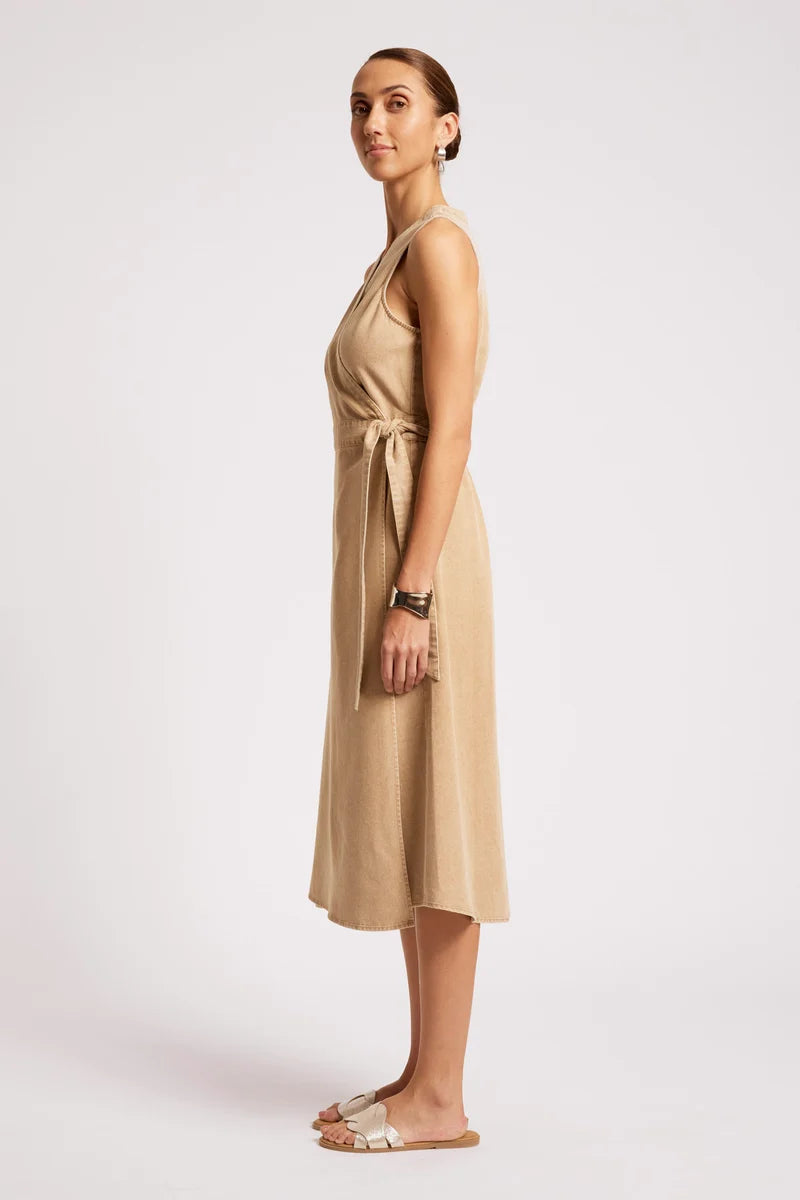 Eb & Ive Dusk Denim Wrap Dress Dune