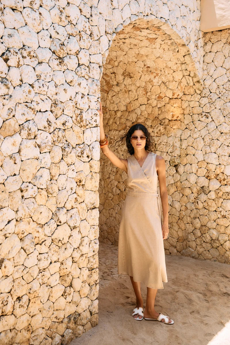 Eb & Ive Dusk Denim Wrap Dress Dune