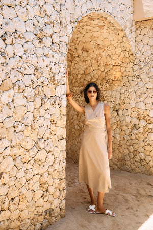 Eb & Ive Dusk Denim Wrap Dress Dune