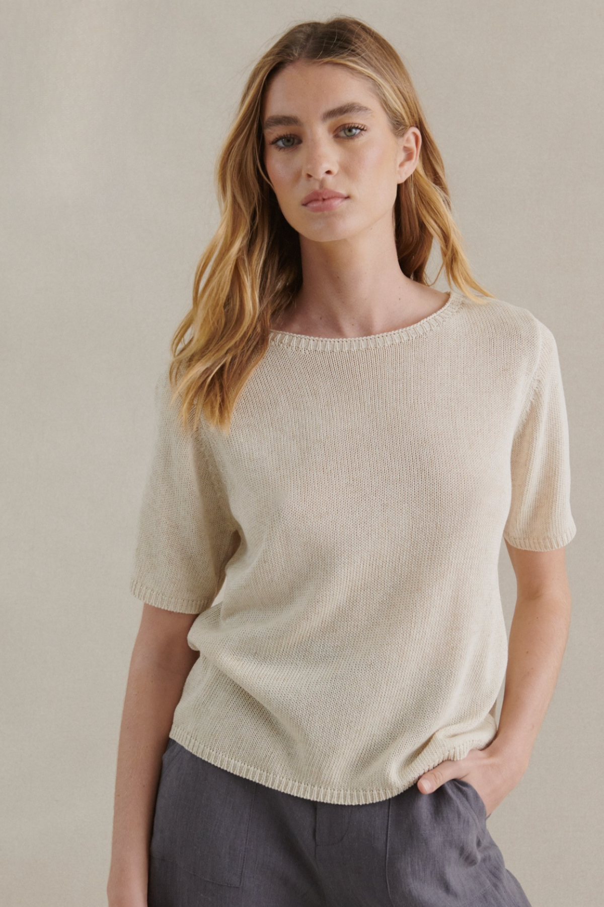 Little Lies Summer Knit Tee Natural