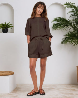Mutig Linen Blend Shorts Brown