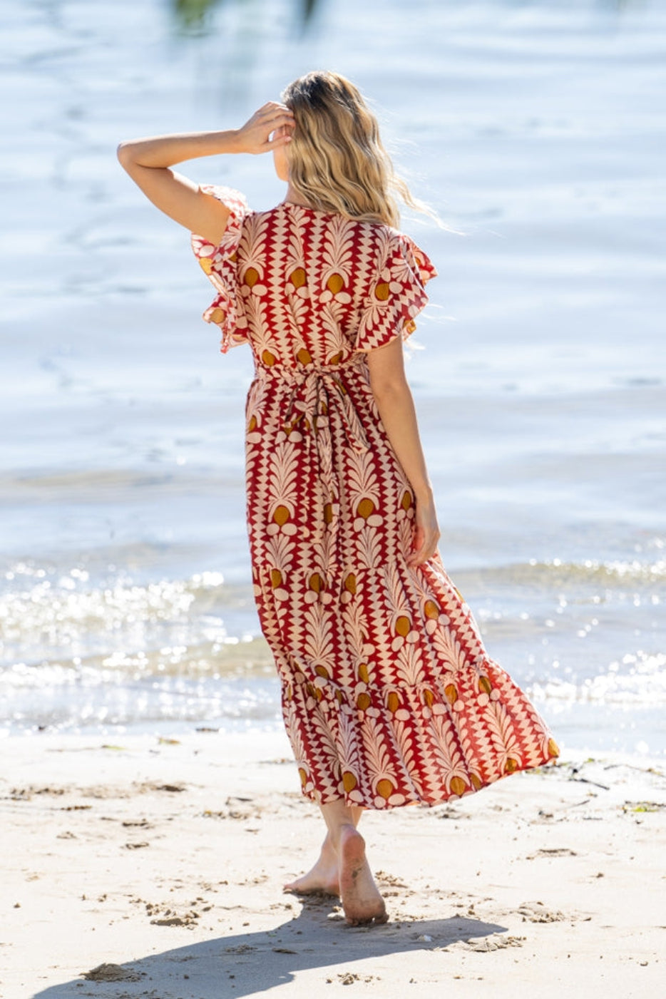 100% cotton wrap dress in red