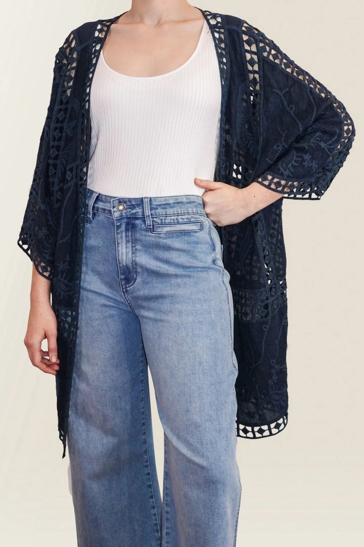 Isle of Mine Oline Lace Kimono Navy