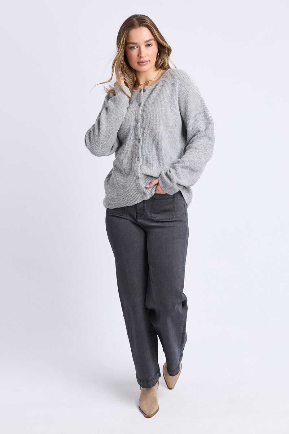 Foxwood Murphy Knit Cardi Grey Marle