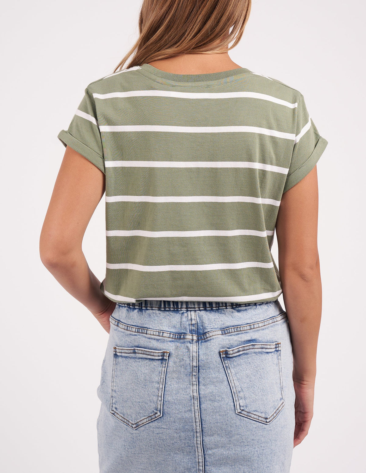 Foxwood Manly Stripe Vee Tee Sage & White