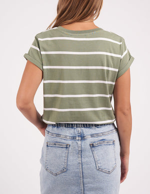 Foxwood Manly Stripe Vee Tee Sage & White
