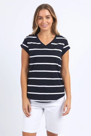 Foxwood Manly Stripe Vee Tee Sapphire & White