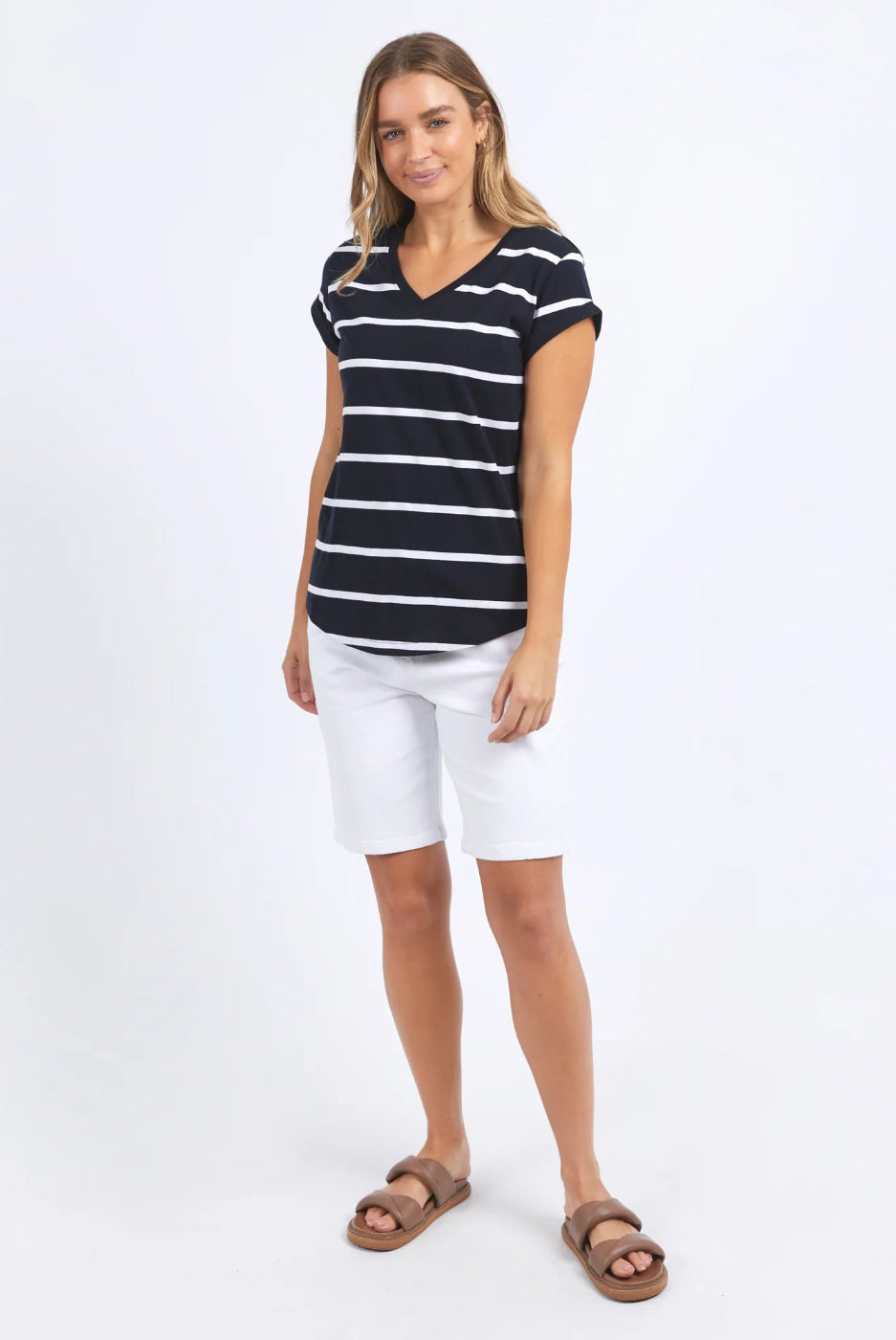 Foxwood Manly Stripe Vee Tee Sapphire & White
