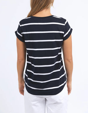 Foxwood Manly Stripe Vee Tee Sapphire & White