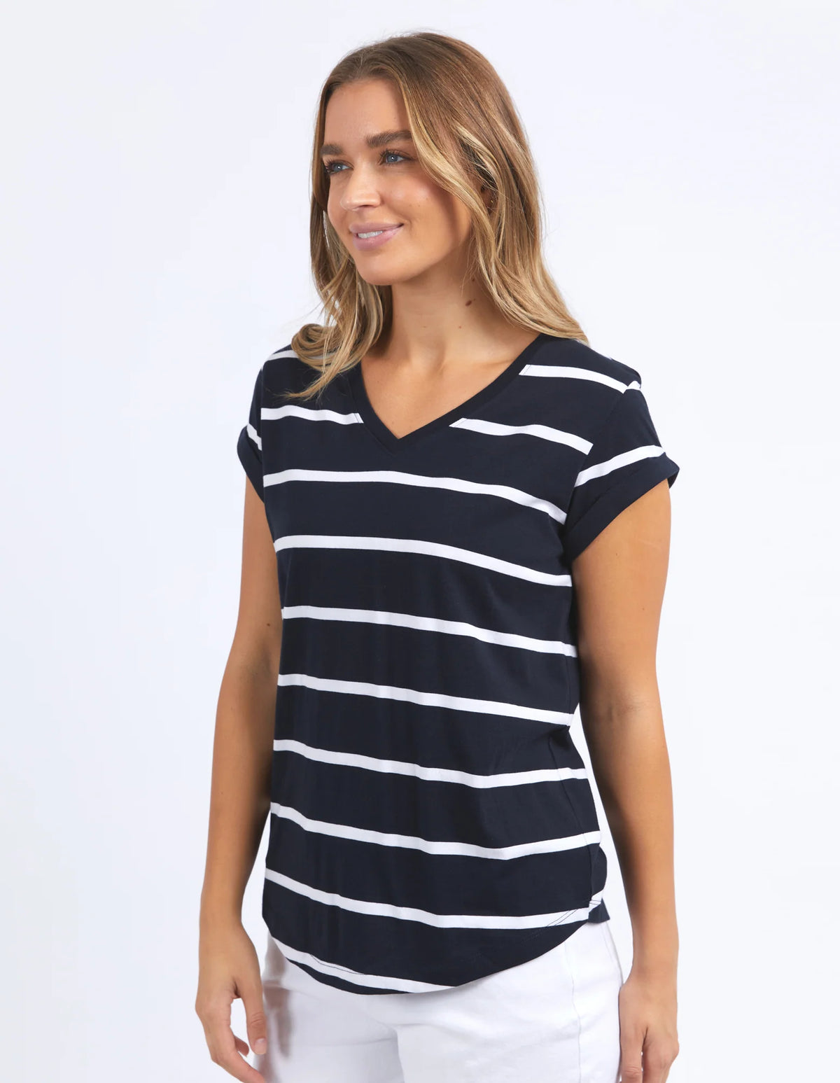 Foxwood Manly Stripe Vee Tee Sapphire & White