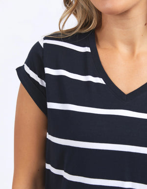 Foxwood Manly Stripe Vee Tee Sapphire & White