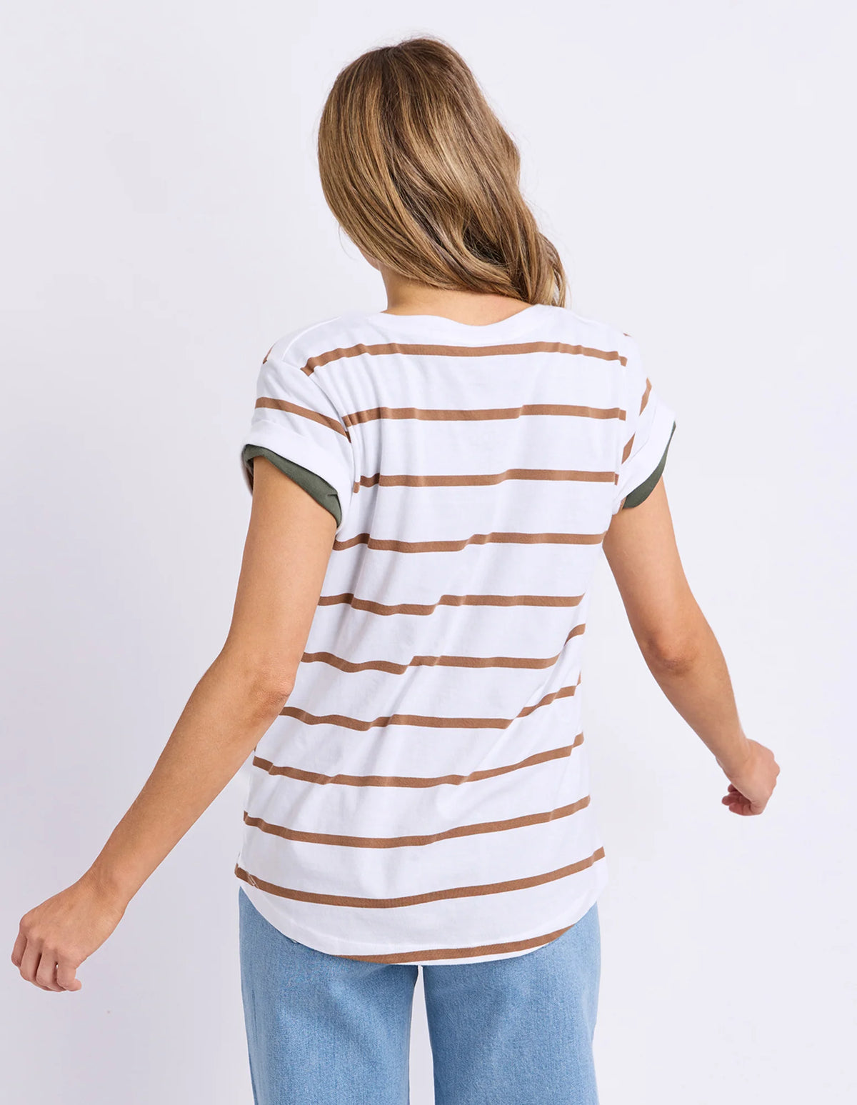 Foxwood Manly Stripe Vee Tee White/Toasted Coconut Stripe