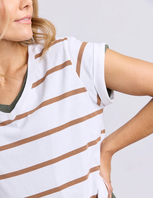 Foxwood Manly Stripe Vee Tee White/Toasted Coconut Stripe