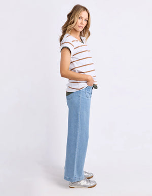 Foxwood Manly Stripe Vee Tee White/Toasted Coconut Stripe