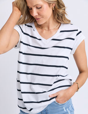 Foxwood Manly Stripe Vee Tee White/Navy