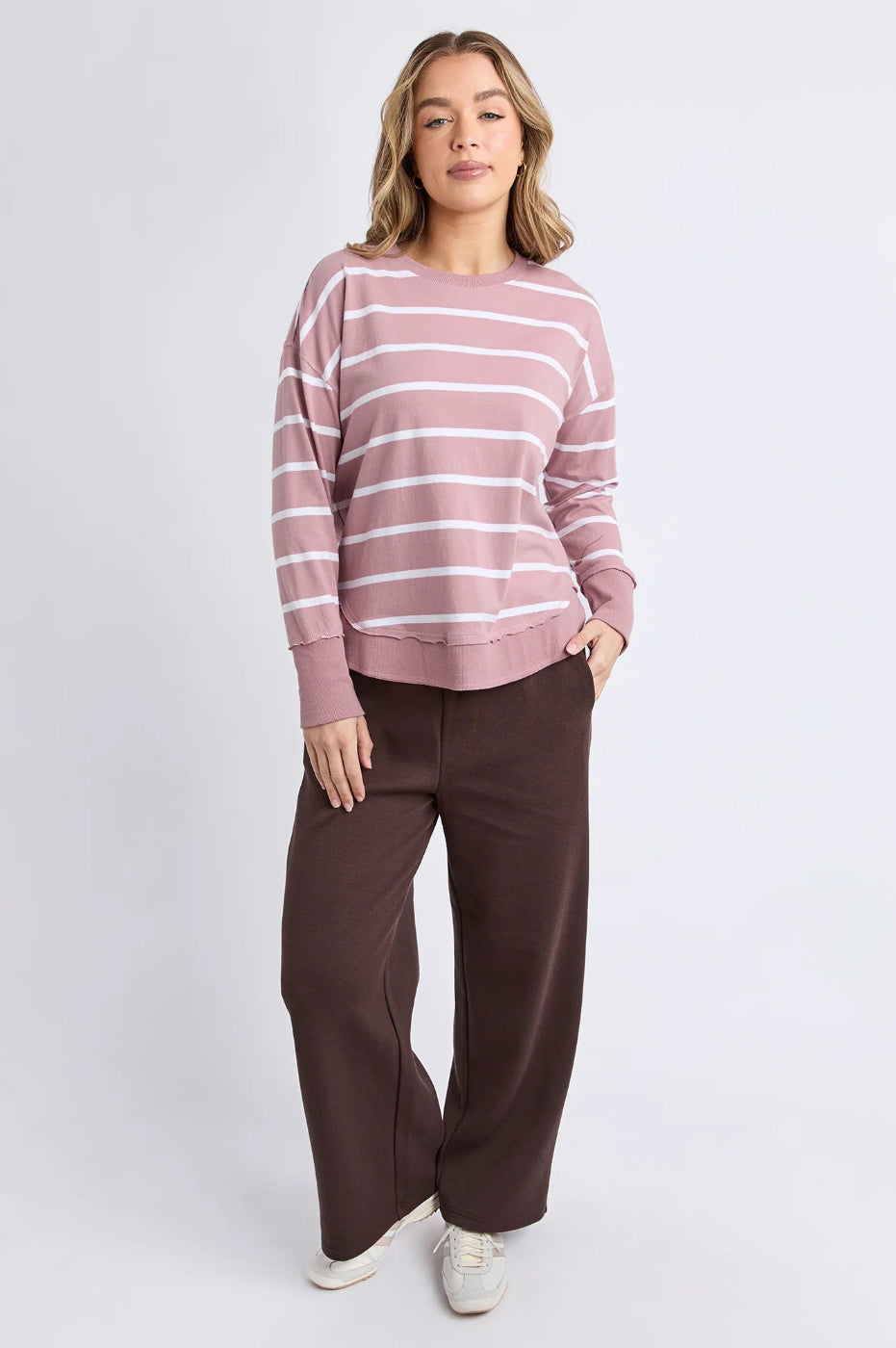 Foxwood Farrah Stripe Long Sleeve Woodrose/White