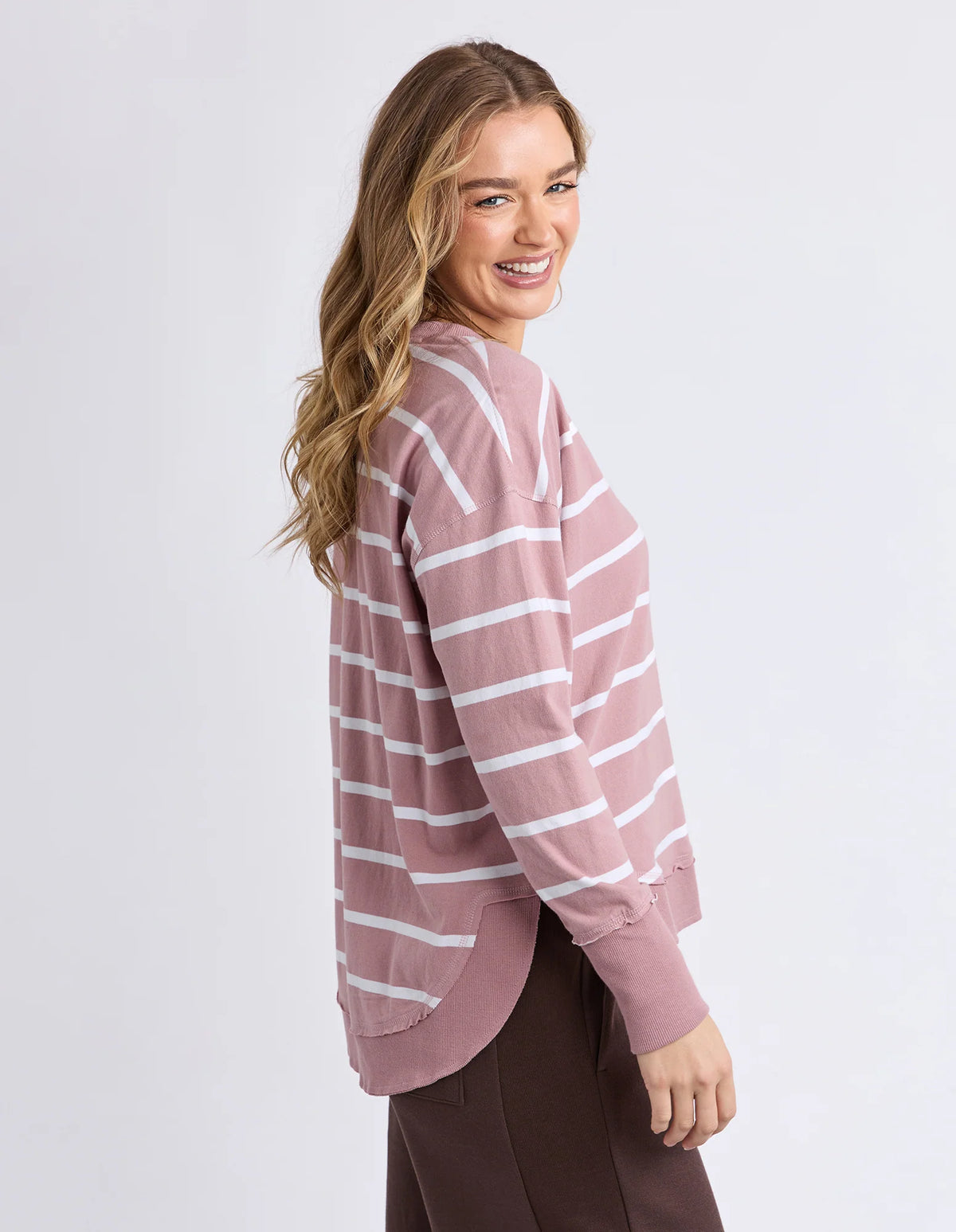 Foxwood Farrah Stripe Long Sleeve Woodrose/White