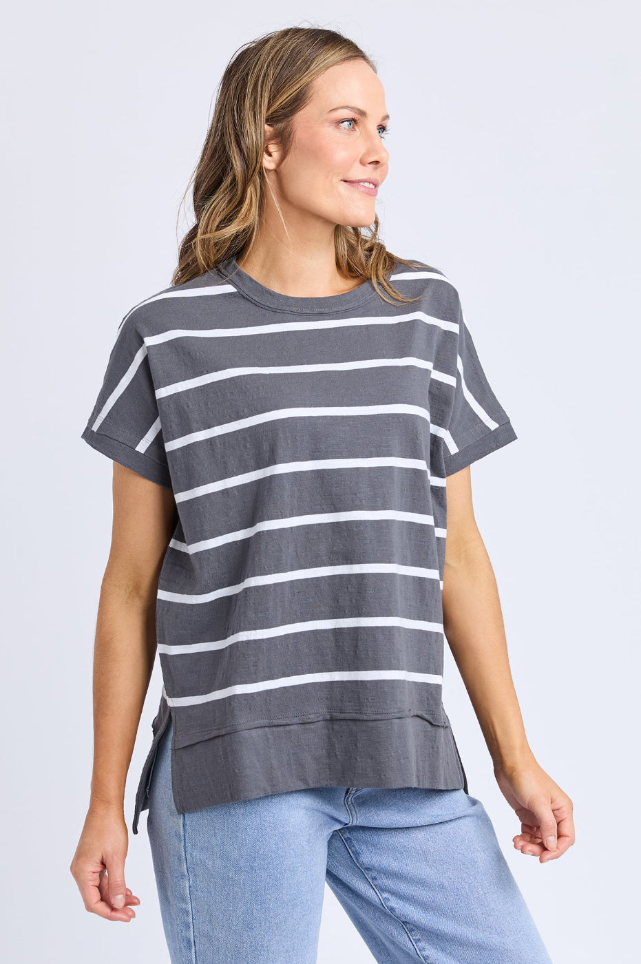 Foxwood Allison Stripe Tee Charcoal/White