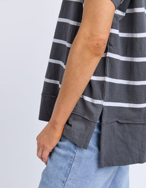 Foxwood Allison Stripe Tee Charcoal/White