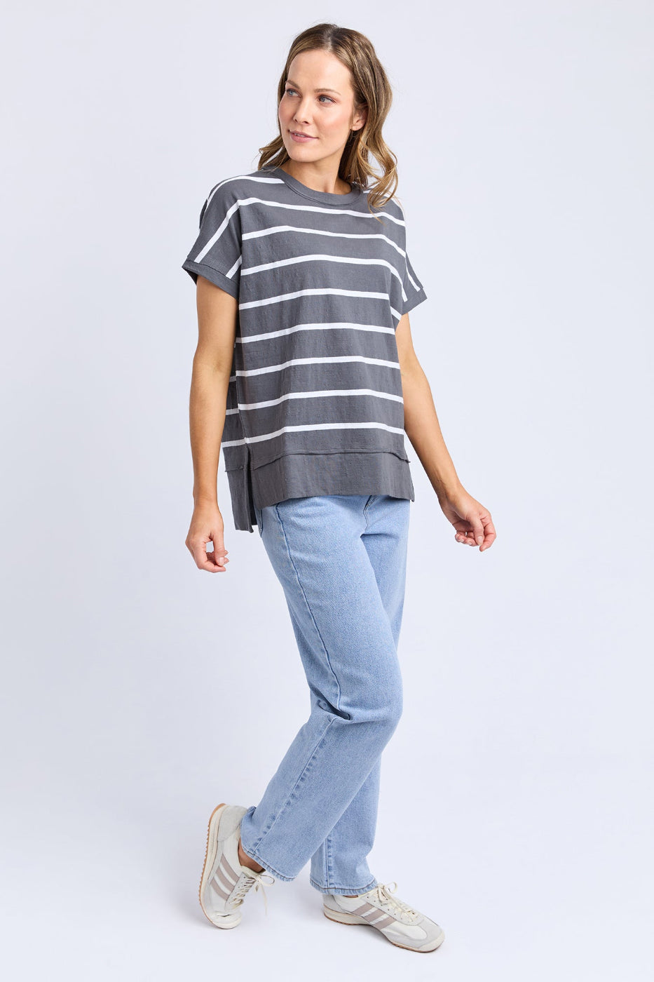 Foxwood Allison Stripe Tee Charcoal/White
