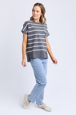 Foxwood Allison Stripe Tee Charcoal/White