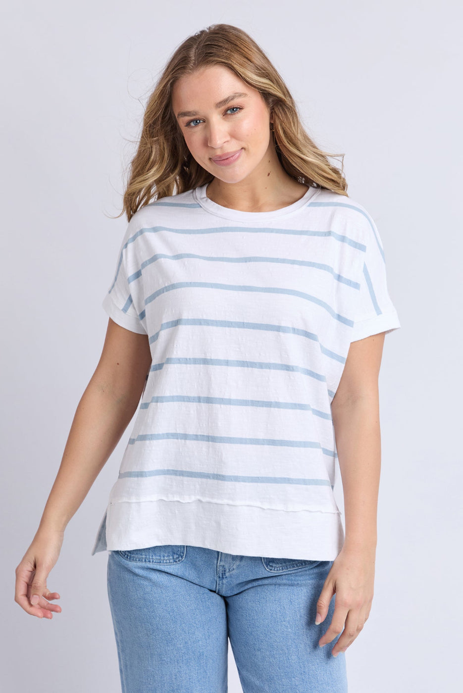 Foxwood Allison Stripe Tee White/Sky