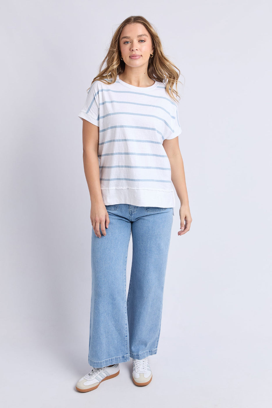 Foxwood Allison Stripe Tee White/Sky