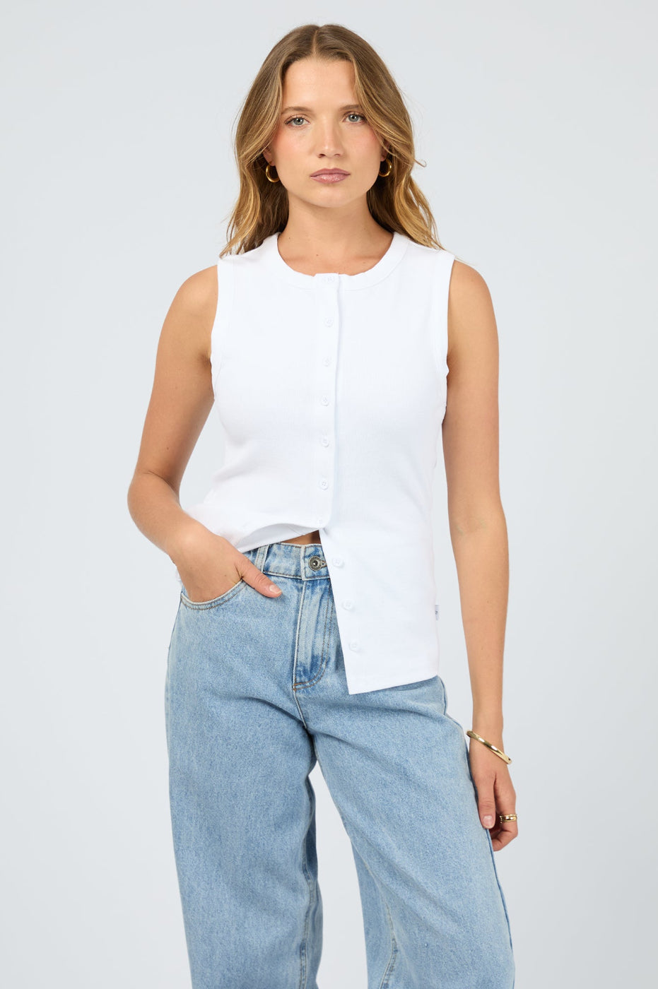 Silent Theory Button Up Tank White