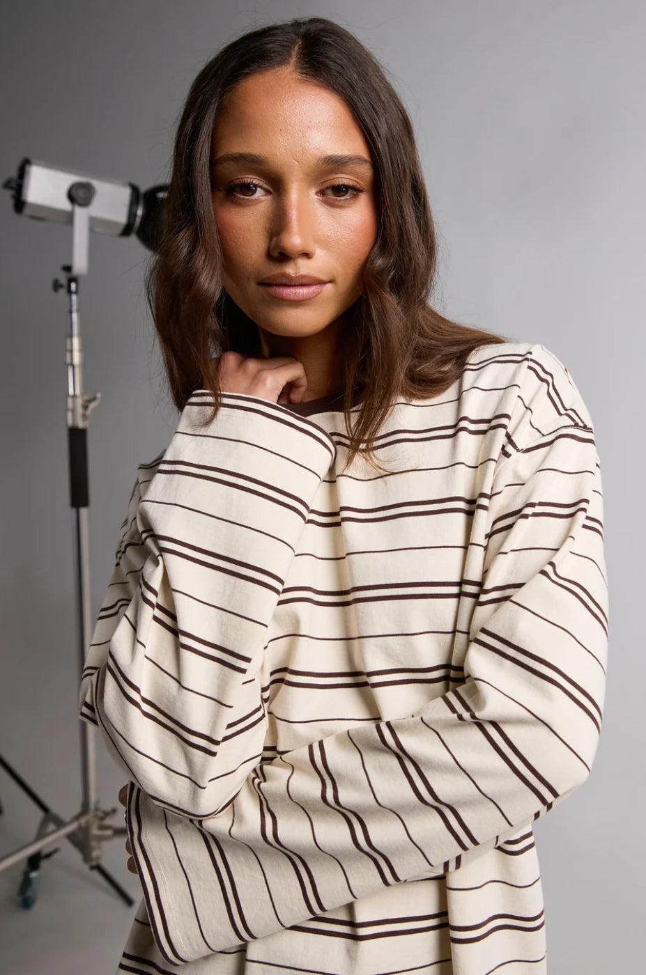 Silent Theory Stripe Long Sleeve Tee Chocolate
