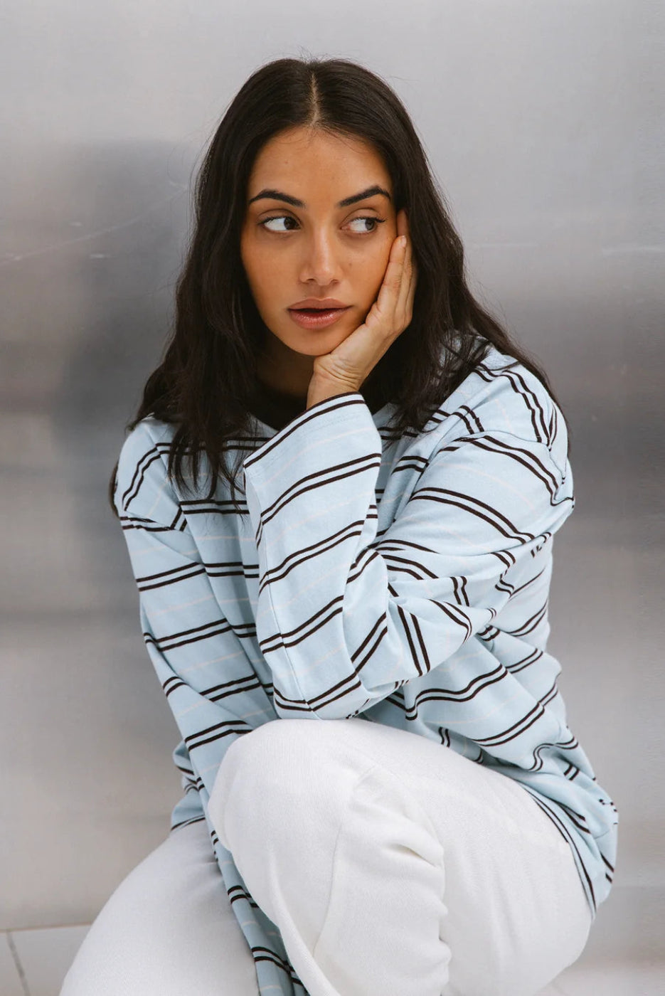 Silent Theory Stripe Long Sleeve Tee Light Blue