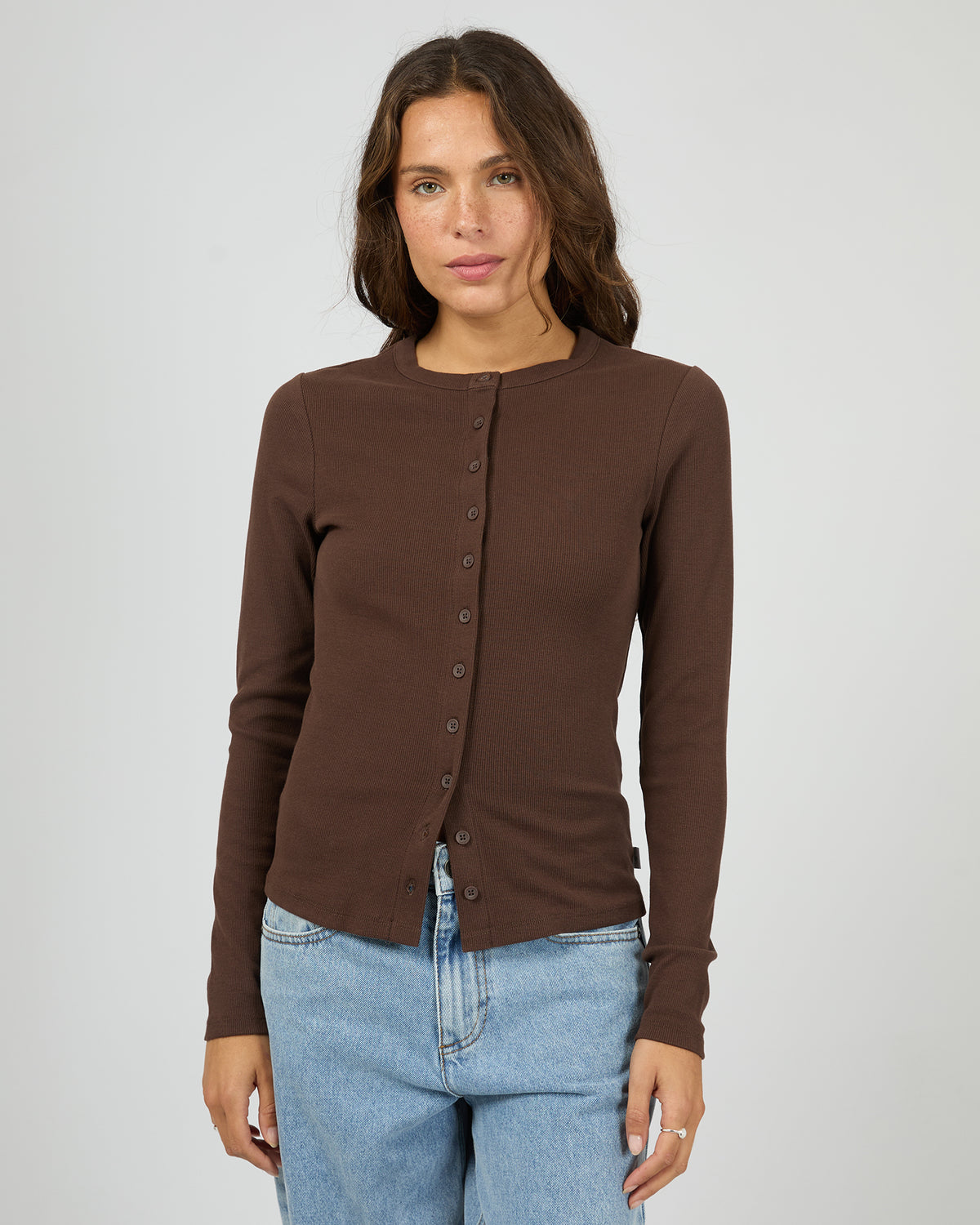 Silent Theory Button Up Long Sleeve Tee Chocolate