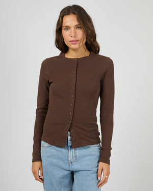 Silent Theory Button Up Long Sleeve Tee Chocolate