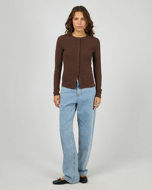 Silent Theory Button Up Long Sleeve Tee Chocolate
