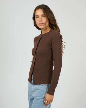 Silent Theory Button Up Long Sleeve Tee Chocolate