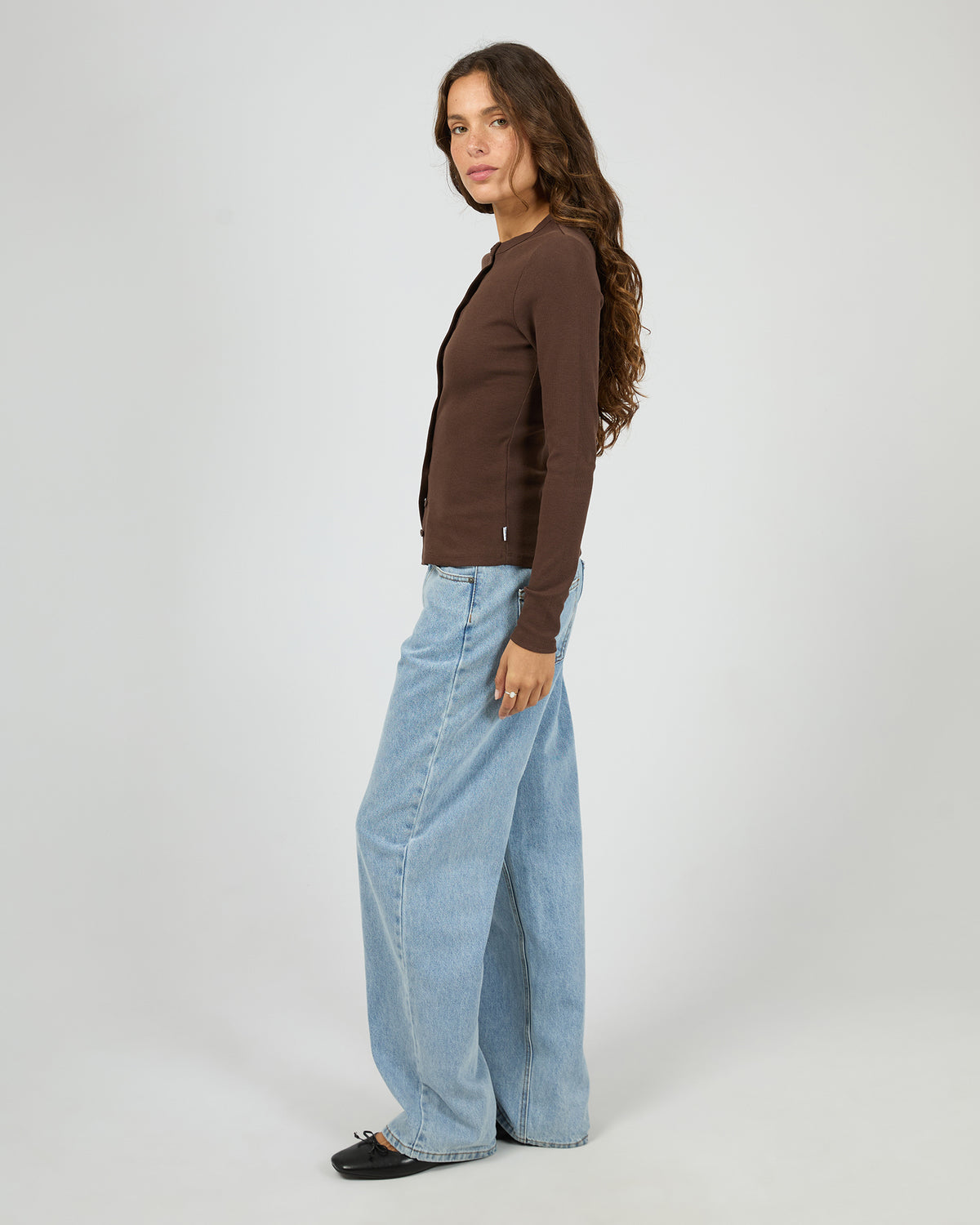 Silent Theory Button Up Long Sleeve Tee Chocolate