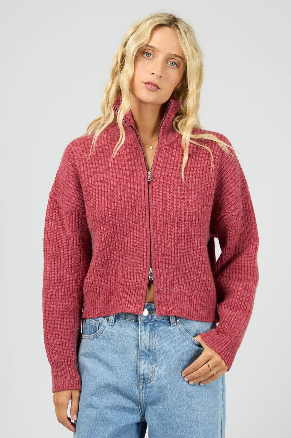 All About Eve Bridie Knit Zip Through Berry