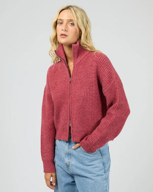 All About Eve Bridie Knit Zip Through Berry