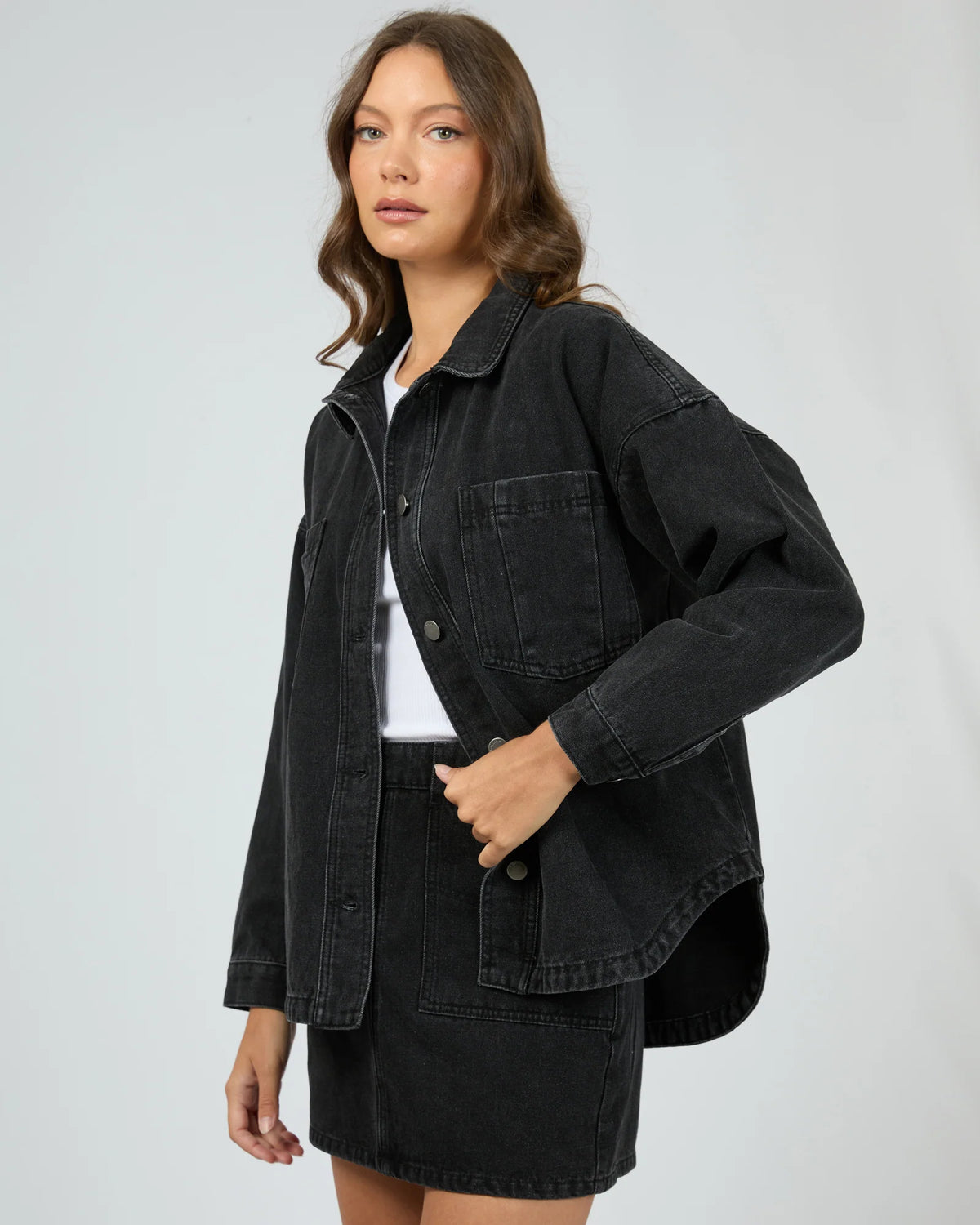 All About Eve Dale Shacket Washed Black