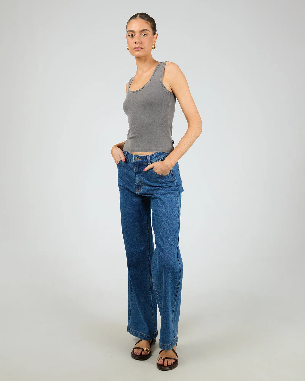 All About Eve Washed Rib Scoop Neck Tank Charcoal