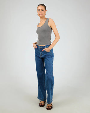 All About Eve Washed Rib Scoop Neck Tank Charcoal