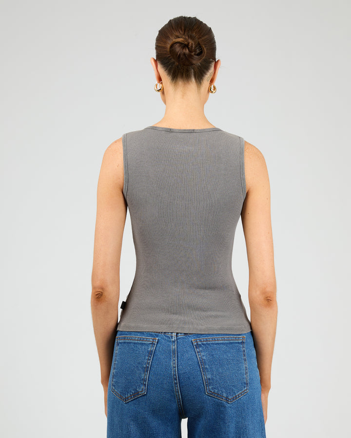 All About Eve Washed Rib Scoop Neck Tank Charcoal