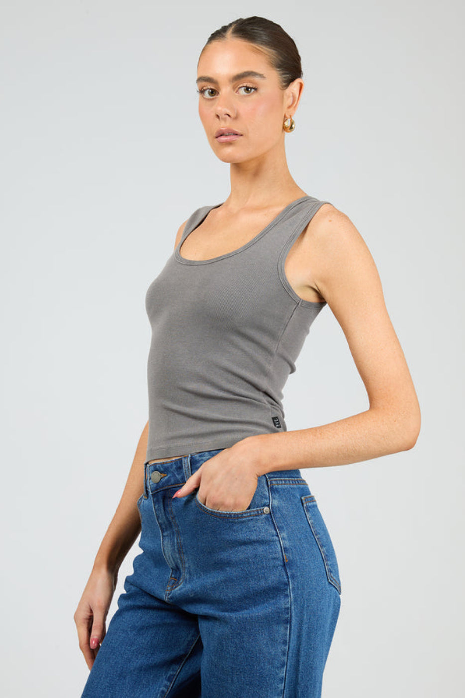 All About Eve Washed Rib Scoop Neck Tank Charcoal