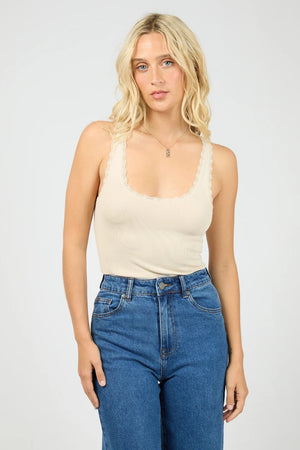 All About Eve Washed Rib Lace Tank Vanilla