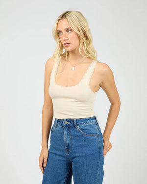All About Eve Washed Rib Lace Tank Vanilla