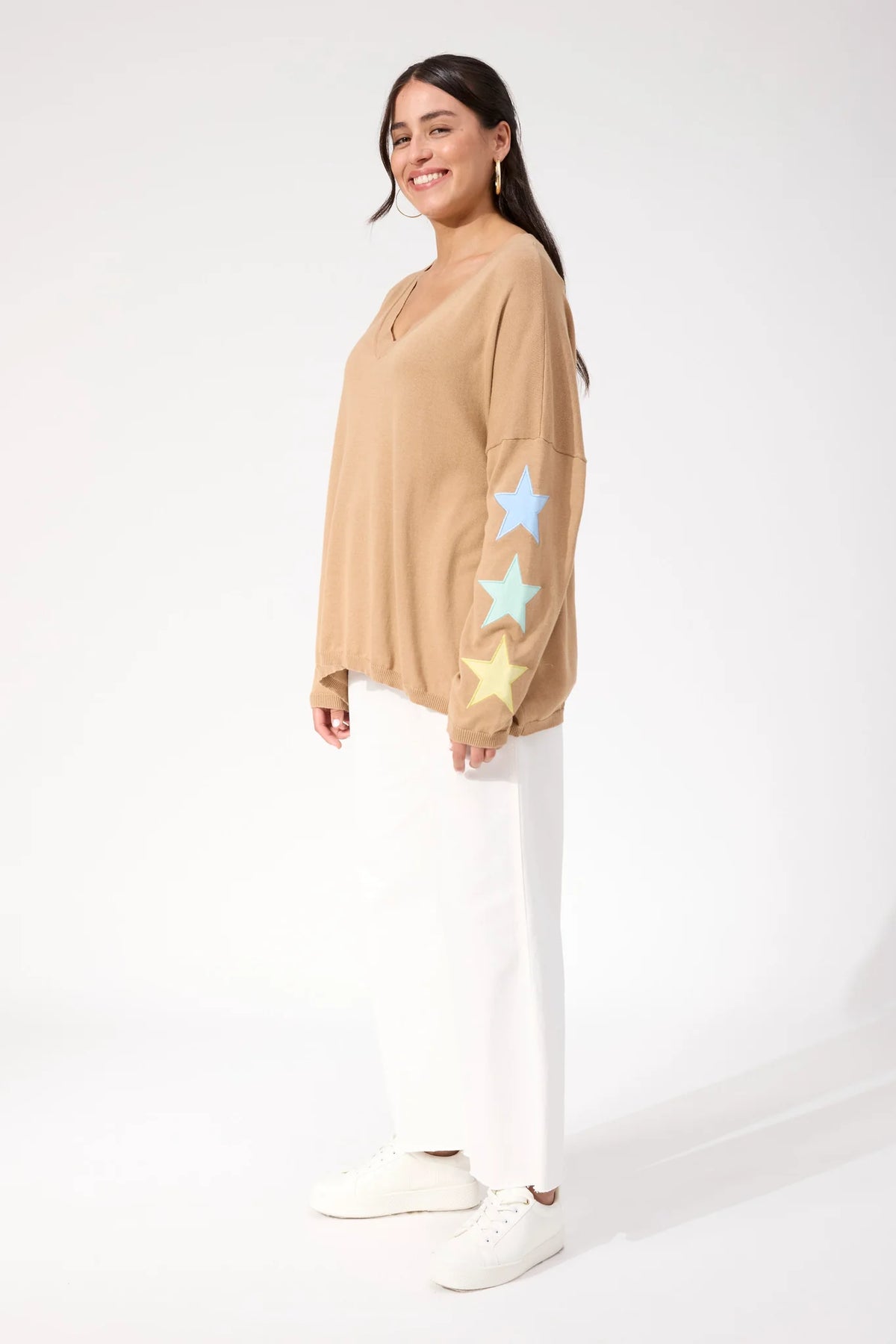 Haven Vermont Star V Neck Jumper Tan