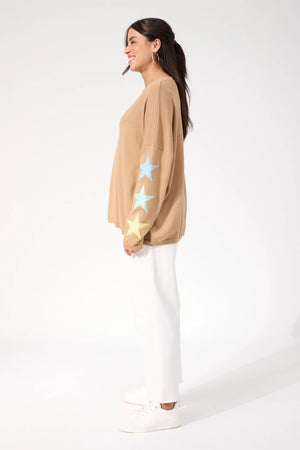 Haven Vermont Star V Neck Jumper Tan