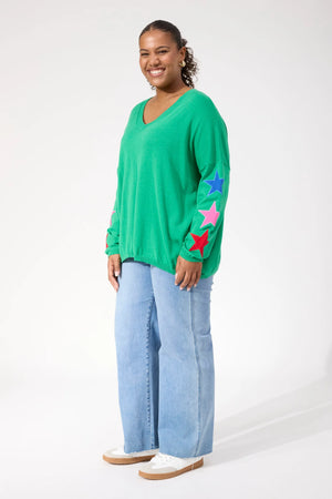 Haven Vermont Star V Neck Jumper Green