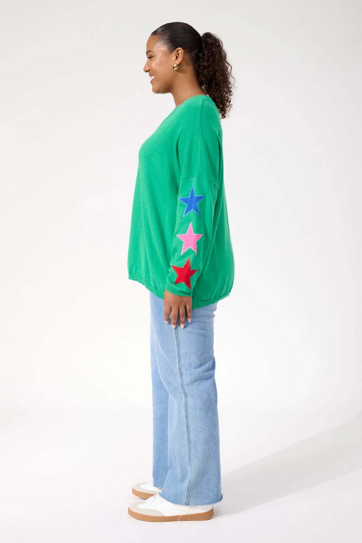 Haven Vermont Star V Neck Jumper Green